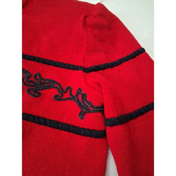 St. John Collection by Marie Gray Red Catalina Knit Sweater Black Beading Small - Picture 4 of 14
